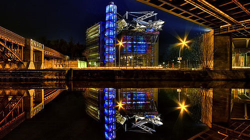 Das Deutsche Technikmuseum bei Nacht