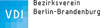 Logo des VDI Berlin-Brandenburg: Schriftzug "VDI" in weiß auf blauem Grund, daneben der schwarze Schriftzug "Bezirksverein Berlin-Brandenburg".