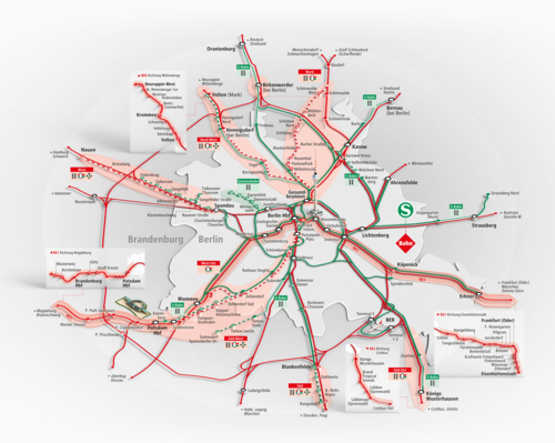 map, Railroad network Berlin and Brandenburg