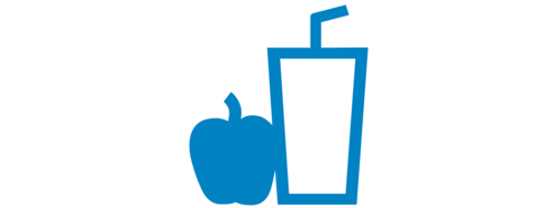 Icon, blau, Apfel und Trinkbecher